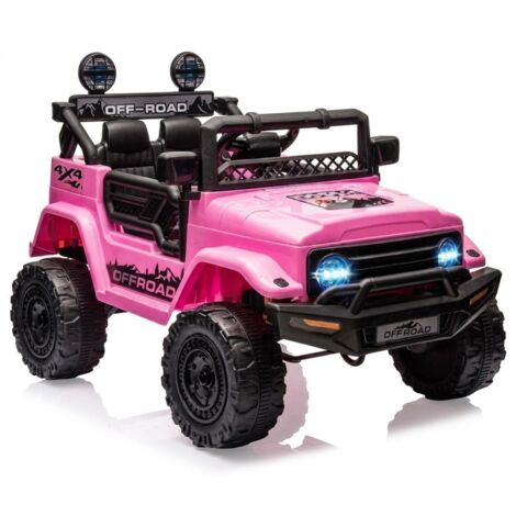 Voiture Électrique Enfants 12V, Jeep Tout-Terrain, Véhicule Électrique, Télécommande, Musique & LED & Klaxon, 3+ Ans, Rose