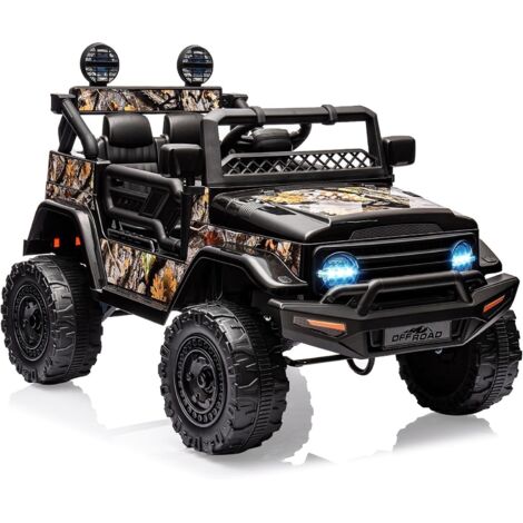 Voiture Électrique Enfants 12V, Jeep Tout-Terrain, Véhicule Électrique, Télécommande, Musique & LED & Klaxon, 3+ Ans, Noir