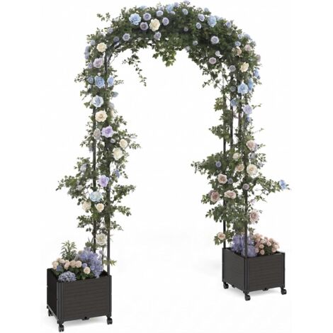 Arche De Jardin En Métal Robuste Avec Jardinières – 1,2 x 2,4 m, Tonnelle Extérieure En Métal Inoxydable Avec Roulettes, Arche De Pergola Pour Jardin