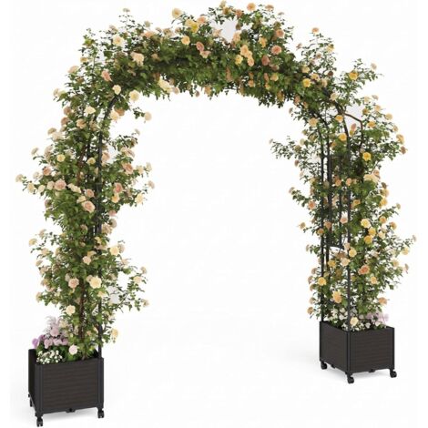 Arche De Jardin En Métal Robuste Avec Jardinières – 1,8 x 2,4 m, Tonnelle Extérieure En Métal Inoxydable Avec Roulettes, Arche De Pergola Pour Jardin
