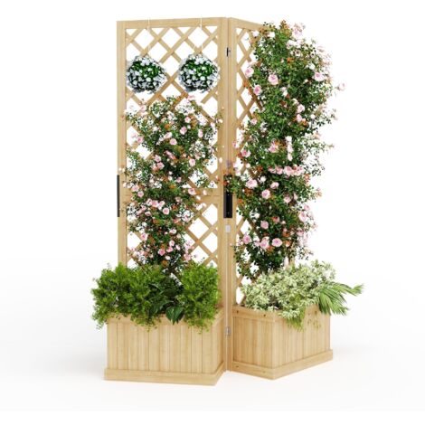 Lot 2 Écran d’Intimité De Jardin en Bois De Cèdre avec Jardinière Surélevée, Panneau De Séparation Extérieur, Trous De Drainage (1/5)