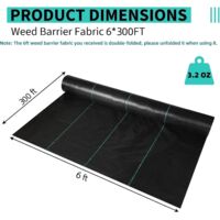 Bâche de Paillage Anti-Mauvaise Herbe Ultra-Résistante, Géotextile Tissé Imperméable aux Intempéries, 3,2 oz, 3x300 FT, 0,9 x 91 m