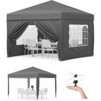 Tonnelle Jardin Exterieur, 3x3m Tonnelle Jardin Tente Pliable, 420D Oxford Imperméable UPF50+, Hauteur Réglable, Sac Transport, Gris
