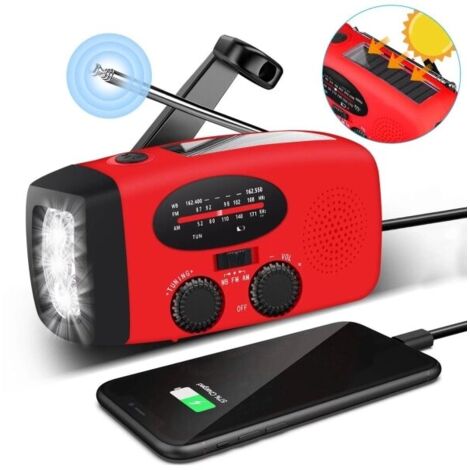 Verbessertes Notfallradio 2026 mit Handkurbel, Solarpanel, Taschenlampe und 2000mAh Powerbank SOS AM/FM-Radio tragbares NOAA-Wetterradio.