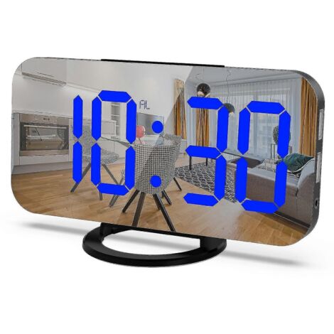 Lauter Wecker mit Bettvibrator für Tiefschläfer, Dual-Vibrationswecker mit USB-Ladegerät für Gehörlose und Hörgeschädigte (Blau auf Schwarz) (1/5)