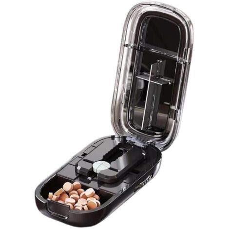 Tablettenteiler für kleine Tabletten, verstellbare Klingen aus lebensmittelechtem Edelstahl für Reisevitamine und Nahrungsergänzungsmittel, Schwarz (1/5)