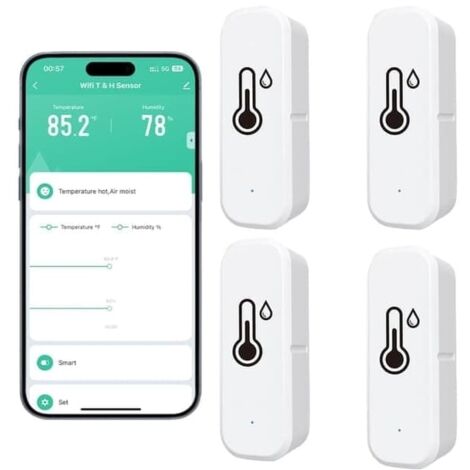 Kabelloses Thermometer & Hygrometer 4er-Pack – Intelligentes WLAN-Temperatur- und Feuchtigkeitsmessgerät mit App, Benachrichtigungen und Fernüberwachung