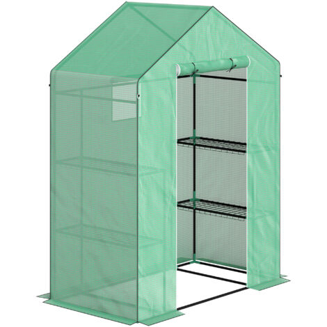 AS EASY Serre avec porte enroulable, fenêtre, étagères, serre en acier avec bâche résistante à l'hiver, serre pour balcon, jardin, serre à tomates 143 x 74 x 190 cm, serre pour tomates, légumes, plant (1/5)
