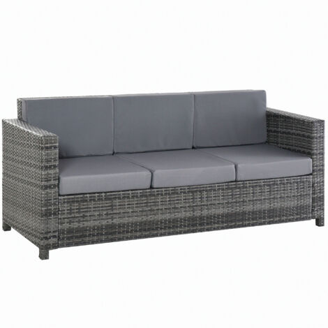 AS EASY Canapé de jardin 3 places en polyrotin avec coussins, gris, métal et polyester, 185 x 70 x 80 cm, idéal pour terrasse et balcon. (1/5)
