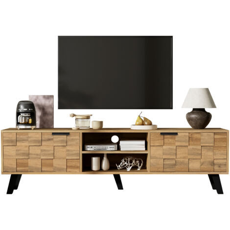 AS EASY Meuble TV moderne à 2 portes et 2 compartiments ouverts – 160,5 x 35,5 x 45 cm (1/5)