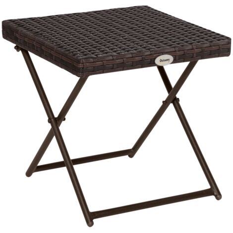 AS EASY Table de jardin, table d'appoint, support à fleurs, pliable, 40 x 40 x 40 cm, polyrotin, métal, marron, pour mobilier de jardin et terrasse (1/5)