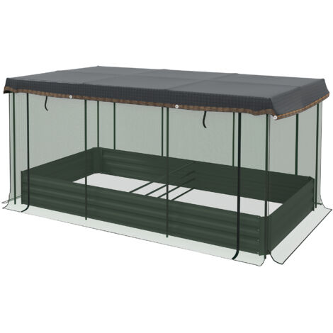 AS EASY Jardinière surélevée en acier avec filet anti-oiseaux, gris foncé, pour balcon et terrasse, 230 x 110 x 110 cm, protection solaire idéale (1/5)