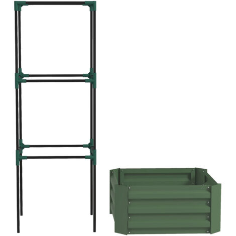 AS EASY Jardinière surélevée avec treillis, bac à fleurs et potager, en acier galvanisé, idéale pour le jardin et le balcon, verte (1/5)