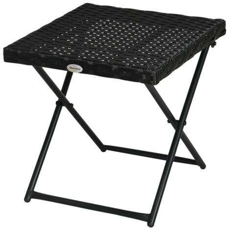 AS EASY Table de balcon en polyrotin, pliable, structure en acier, facile à nettoyer, 40 x 40 x 40 cm, noire