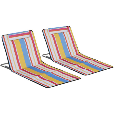 AS EASY Tapis de plage, lot de 2, transat de plage pliable avec appui-tête, matelas de plage réglable en hauteur sur 5 niveaux avec sac de transport, acier, multicolore, 134 x 48 x 33-43 cm (1/5)