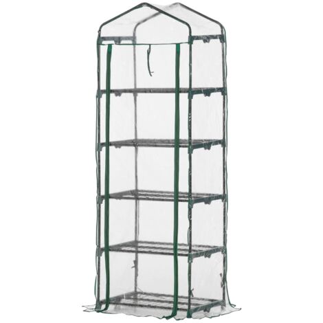 AS EASY Mini serre en aluminium avec 5 étagères pour la culture de fleurs ou de légumes, transparente et verte, en acier et plastique, 69 x 49 x 193 cm (1/5)