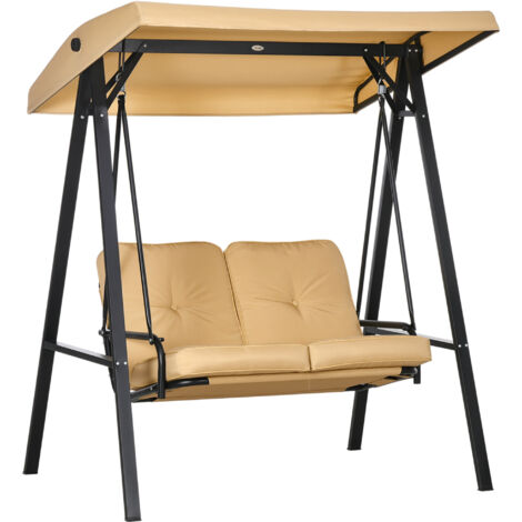 AS EASY Balancelle Hollywood 3 places avec pare-soleil réglable, supportant jusqu'à 220 kg, idéale pour le jardin et la terrasse, dimensions : 138 x 106 x 174 cm, beige. (1/5)