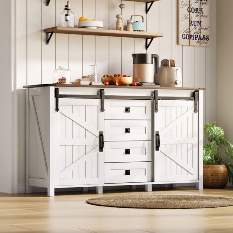 AS EASY Buffet avec espace de rangement, meuble d'appoint de 137 cm de large avec portes coulissantes et 4 tiroirs, buffet de style vintage pour bar à café, convient pour la cuisine, la salle à manger (1/5)