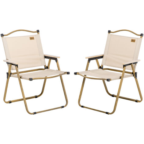 AS EASY Ensemble de 2 chaises de camping pliantes, style Oxford, aspect bois, idéales pour la piscine et la plage. Modèle Oxford, kaki. (1/5)