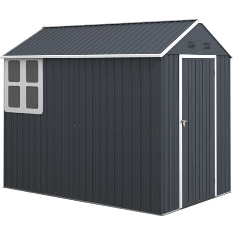 AS EASY Abri de jardin Outsunny en acier 4 m² avec fenêtre, armoire de jardin verrouillable, 259 x 172 x 222 cm, idéal pour balcon ou terrasse, gris foncé (1/5)