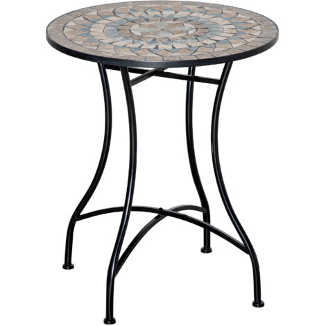 AS EASY Table de jardin ronde de style bistro avec plateau en mosaïque de céramique verte, beige et blanche, Ø 60 cm, idéale pour le jardin, le balcon et la terrasse. (1/5)