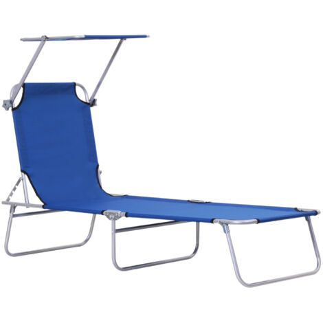 AS EASY Chaise longue avec auvent, chaise longue de jardin pliable avec dossier réglable en 4 positions, chaise longue de camping pour balcon, en tissu Oxford