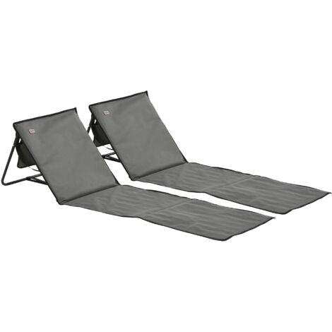 AS EASY Ensemble de 2 tapis de plage pliables et réglables, matelas de plage avec sac de transport et poche pour magazines, acier, tissu Oxford, 142 x 51 x 40 cm, gris (1/5)