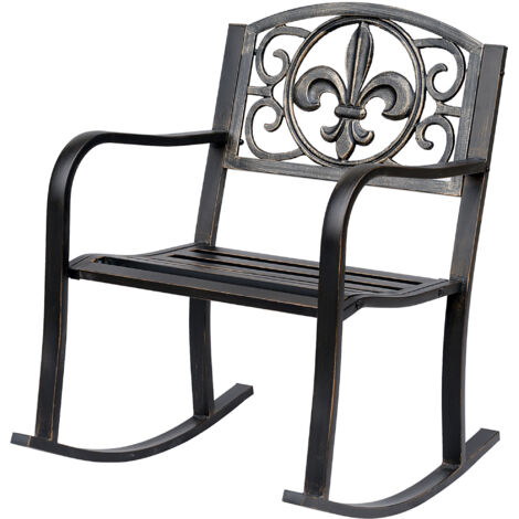 AS EASY Fauteuil à bascule de jardin Outsunny, style antique, en métal bronze, élégant et confortable pour terrasse et jardin. (1/5)