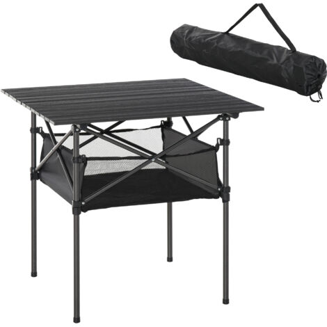 AS EASY Table de camping pliable en aluminium, légère et portable avec sac en filet, noire, 70 x 70 x 69 cm (1/5)