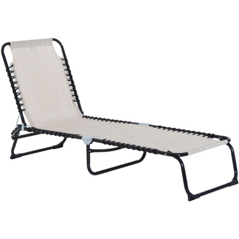 AS EASY Transat pliable, chaise longue de jardin avec dossier réglable 4 positions, structure en acier, tissu mesh, beige, 197 x 58 x 76 cm, pour des moments de détente en plein air (1/5)