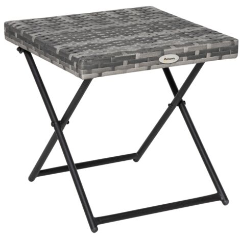 AS EASY Table de jardin pliante en polyrotin, structure en métal, grise, 40 x 40 x 40 cm (1/5)