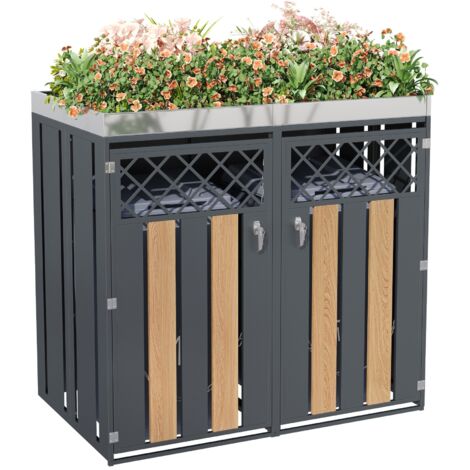 AS EASY Boîtier pour poubelle avec trous de ventilation en forme de losange, compartiments de rangement pour les déchets, verrouillable, deux portes, espace de plantation (1/5)