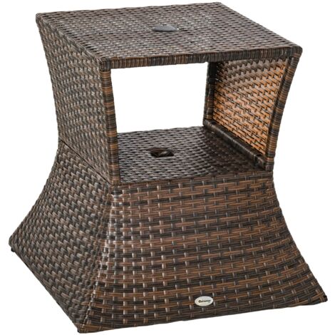 AS EASY Table de jardin, table d'appoint, support de parasol, 54 x 54 x 55 cm, en polyrotin marron, idéale pour le mobilier de jardin et les terrasses. (1/5)