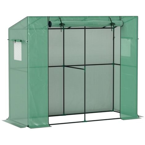 AS EASY Mini-serre adossée avec porte enroulable et fenêtres en filet, résistante aux UV, pour fleurs, semis, plantes, verdure (1/5)