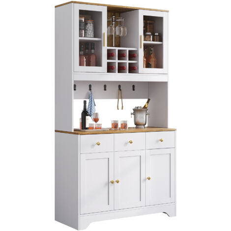 AS EASY Buffet, armoire haute en bois blanc veiné, 94,5 x 30 x 175,5 cm, pour salon et salle à manger (1/5)