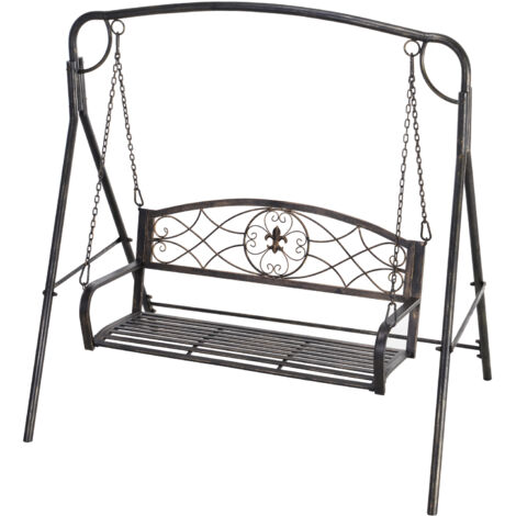 AS EASY Balançoire de jardin Outsunny pour 2 personnes, balançoire Hollywood en métal bronze, 167 x 123 x 175 cm, idéale pour le jardin et la terrasse. (1/5)