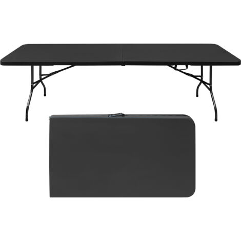 AS EASY Table pliante portable robuste de 244 cm avec poignée, table pliable multifonctionnelle pour le camping, les pique-niques et les fêtes en intérieur/extérieur, capacité de charge 135 kg (noir) (1/5)
