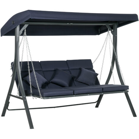 AS EASY Balançoire Hollywood 3 places, capacité de charge jusqu'à 270 kg, banc-balançoire avec pare-soleil réglable, balançoire de jardin avec coussins (1/5)