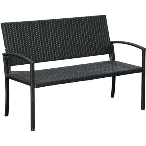 AS EASY Banc de jardin en polyrotin, banc de parc 2 places avec structure en acier et osier, noir, L 122 x P 60 x H 87 cm, pour jardin et terrasse (1/5)