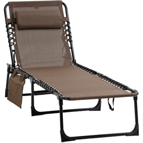 AS EASY Transat pliant, chaise longue de jardin avec appui-tête et poche latérale, chaise longue avec dossier réglable 5 positions, chaise longue de camping résistante aux intempéries, charge maximale (1/5)