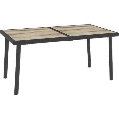 AS EASY Table de jardin, table de balcon, 145 x 85 cm, table à manger pour 6 personnes, aspect bois et structure en acier, grise, pour jardin et terrasse (1/5)