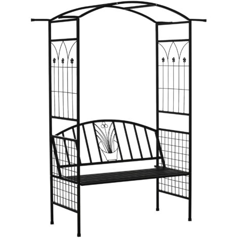 AS EASY Arche de plantation avec banc, banc d'assise, arche, treillis, métal, noir, 154 x 60 x 205 cm, pour jardin et terrasse (1/5)
