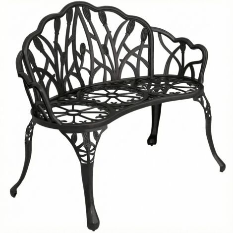 AS EASY Banc de jardin 2 places, en aluminium moulé, résistant aux intempéries, avec dossier tulipe, motif floral, 99 x 57 x 78 cm (1/5)