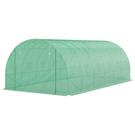 AS EASY Serre tunnel en polyéthylène avec couverture plastique et structure en acier, tente de serre accessible à pied avec portes enroulables, verte (1/5)