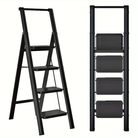 AS EASY Escabeau 4 marches pliable pour adultes, avec marchepied pliable à 4 marches, pédales plus larges, design ergonomique et pieds antidérapants, léger et portable, en acier.