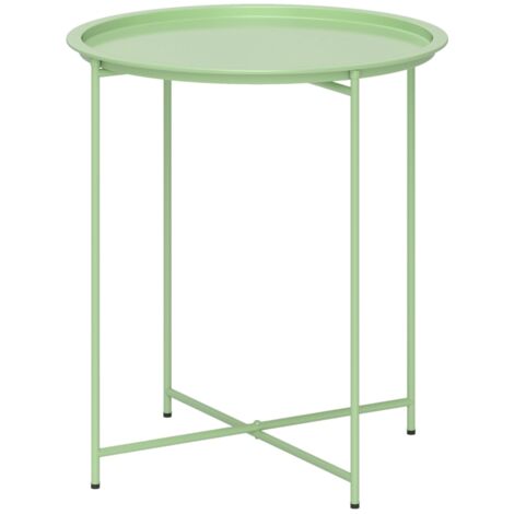 AS EASY Table de jardin ronde d'extérieur en acier avec plateau amovible, pliable, verte.