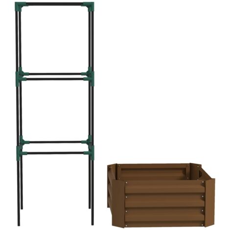 AS EASY Jardinière surélevée avec treillis, bac à plantes grimpantes, fond ouvert, résistante aux intempéries, 61 cm x 61 cm x 140 cm, marron (1/5)