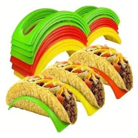 Disponible en 3 couleurs, cet ensemble de 6 supports à tortillas/tacos de cuisine est empilable. (1/4)