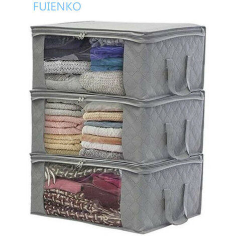 Sac/boîte de rangement pliable pour vêtements à glisser sous le lit, 49 x 36 x 21 cm, gris (1/4)