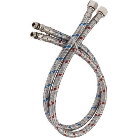 Tuyau d'arrivée d'eau de robinet de 60 cm, tuyaux d'eau chaude et froide rouges et bleus, norme européenne (1/4)
